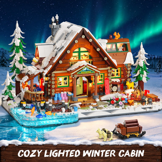 INSOON Lighted Winter Cabin Building Set