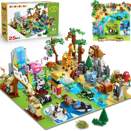 Zoo Building Set with 25 Animals & Play Mat 1460PCS