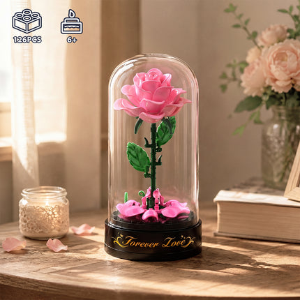 Rose Flower Building Set with Music Box and Display Dome