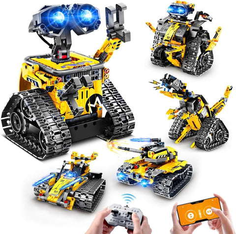HOGOKIDS 5-in-1 RC Robot Building Set, Remote & APP Controlled STEM Toy
