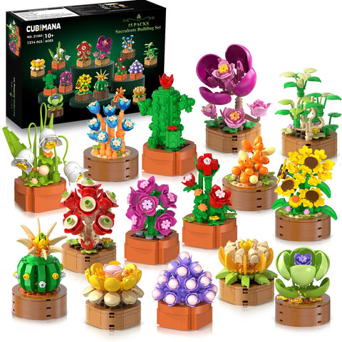 CUBIMANA 15 Pack Mini Succulents Building Set | Home Decor Gift