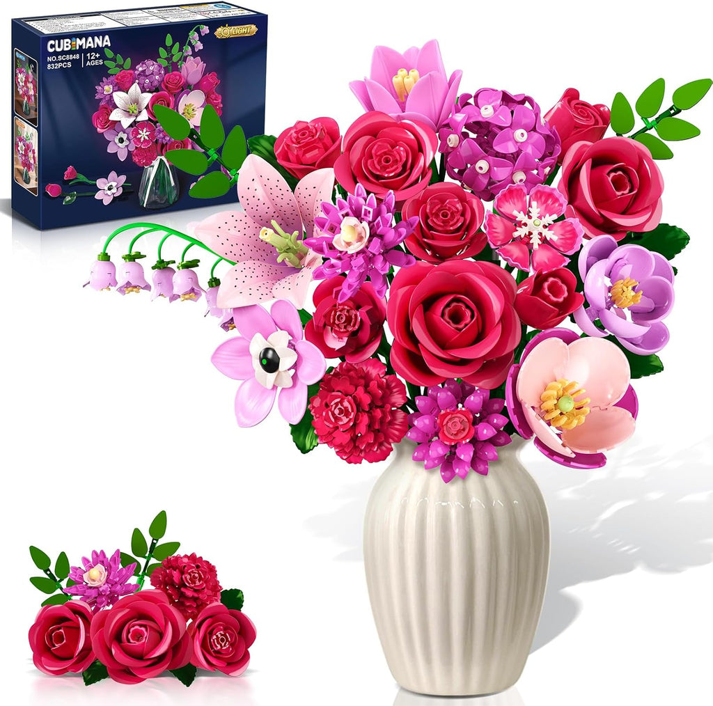 CUBIMANA Red Rose Building Kit | Valentine’s Day Gift for Her