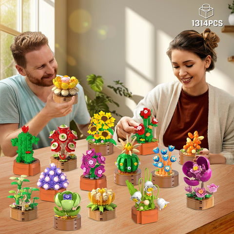 CUBIMANA 15 Pack Mini Succulents Building Set | Home Decor Gift