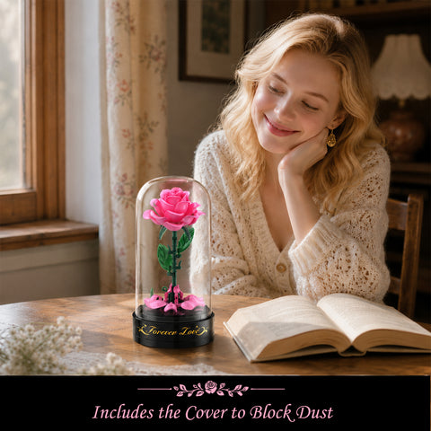 Rose Flower Building Set with Music Box and Display Dome