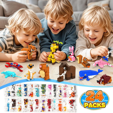 24 Pack Mini Animal Building Blocks, Easter Basket Fillers 1000PCS