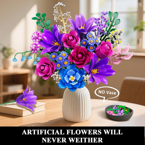 CUBIMANA Purple Flower Bouquet Building Set with LED | Valentine Gift
