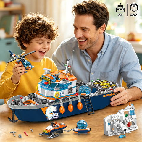 Arctic Icebreaker Ship Building Blocks Set with Helicopter
