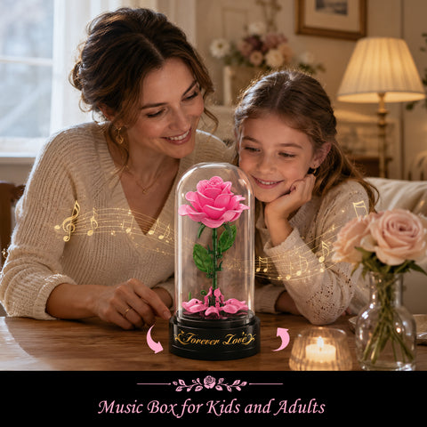 Rose Flower Building Set with Music Box and Display Dome