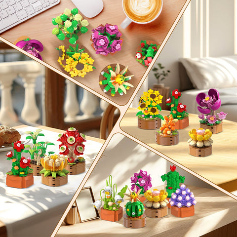 CUBIMANA 15 Pack Mini Succulents Building Set | Home Decor Gift