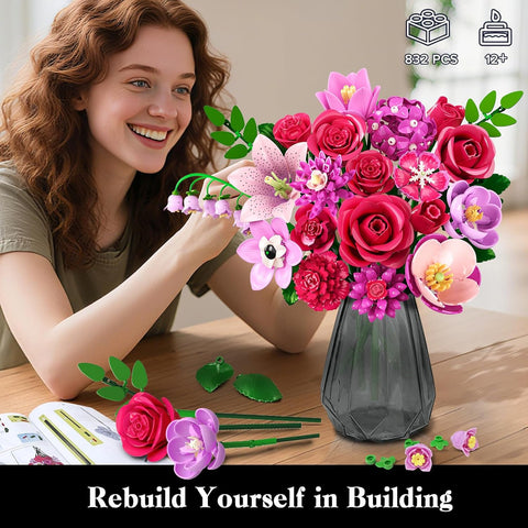 CUBIMANA Red Rose Building Kit | Valentine’s Day Gift for Her