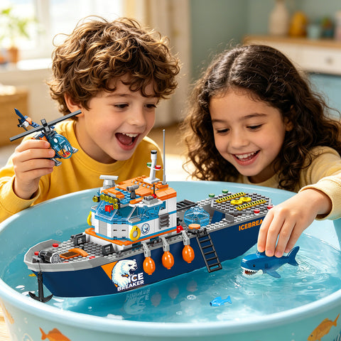 Arctic Icebreaker Ship Building Blocks Set with Helicopter