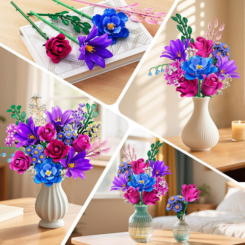 CUBIMANA Purple Flower Bouquet Building Set with LED | Valentine Gift