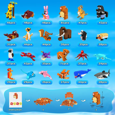 24 Pack Mini Animal Building Blocks, Easter Basket Fillers 1000PCS