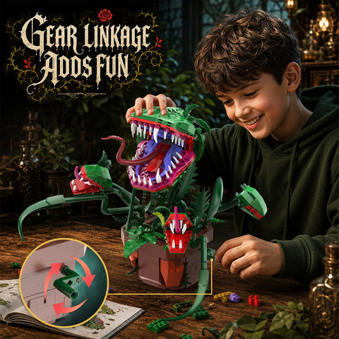 CUBIMANA Gear-Driven Carnivorous Plant Building Set – 842-Piece Interactive Moving Flower Model, Ages 12+