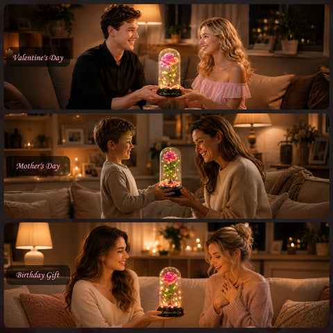 Rose Flower Building Set with Music Box and Display Dome