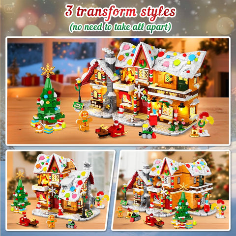 HOGOKIDS 2026 Gingerbread House Advent Calendar Building Set with Lights – 24-Day 3-in-1 Christmas Village, 1,452 Mini Bricks