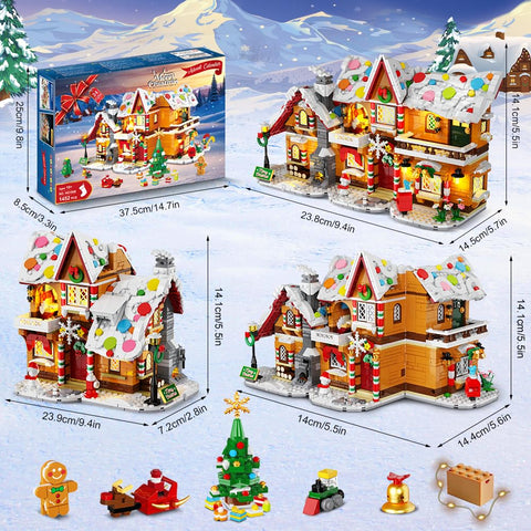HOGOKIDS 2026 Gingerbread House Advent Calendar Building Set with Lights – 24-Day 3-in-1 Christmas Village, 1,452 Mini Bricks