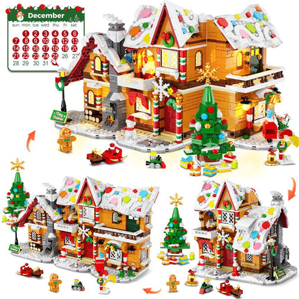 HOGOKIDS 2026 Gingerbread House Advent Calendar Building Set with Lights – 24-Day 3-in-1 Christmas Village, 1,452 Mini Bricks