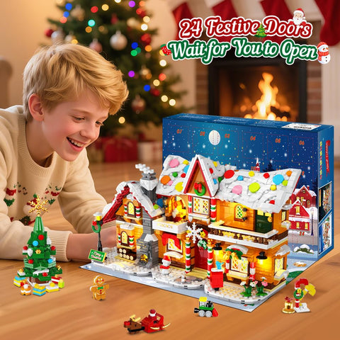 HOGOKIDS 2026 Gingerbread House Advent Calendar Building Set with Lights – 24-Day 3-in-1 Christmas Village, 1,452 Mini Bricks
