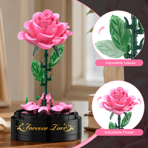 Rose Flower Building Set with Music Box and Display Dome