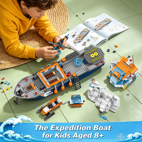 Arctic Icebreaker Ship Building Blocks Set with Helicopter