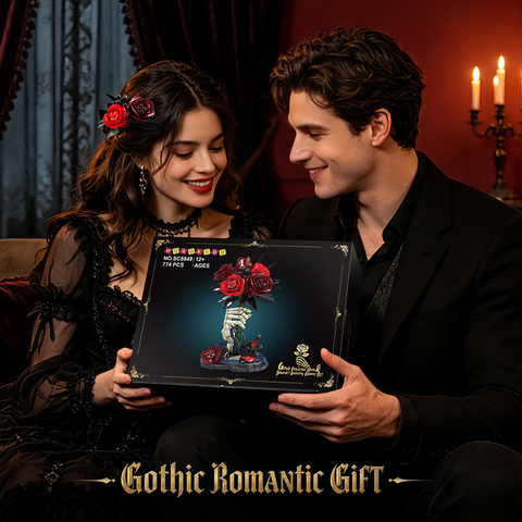 HOGOKIDS Gothic Rose and Skeleton Hand Building Set with Blue LED Light – 774-Piece Display Model for Adults