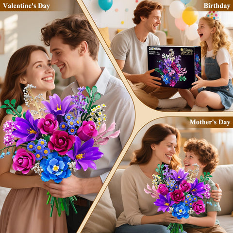 CUBIMANA Purple Flower Bouquet Building Set with LED | Valentine Gift
