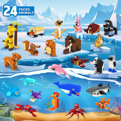 24 Pack Mini Animal Building Blocks, Easter Basket Fillers 1000PCS