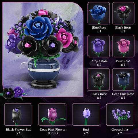 HiWEEGO Gothic Black Rose Bonsai Building Set