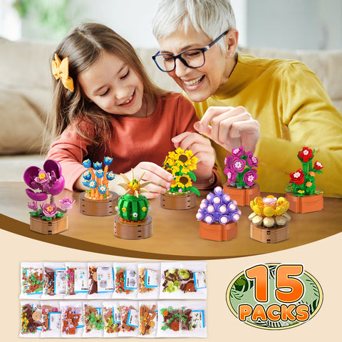 CUBIMANA 15 Pack Mini Succulents Building Set | Home Decor Gift