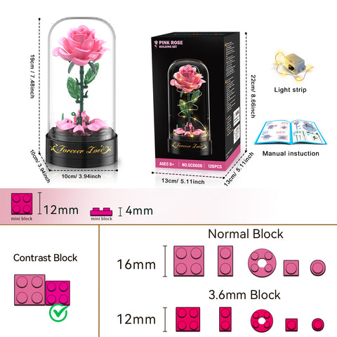 Rose Flower Building Set with Music Box and Display Dome