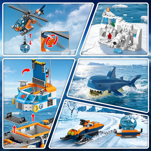 Arctic Icebreaker Ship Building Blocks Set with Helicopter