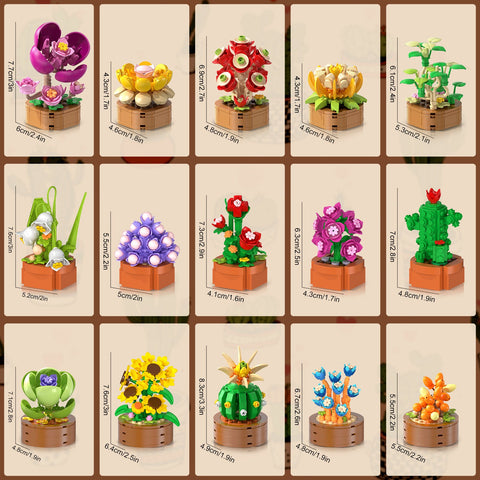 CUBIMANA 15 Pack Mini Succulents Building Set | Home Decor Gift