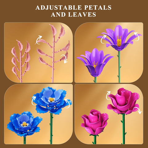 CUBIMANA Purple Flower Bouquet Building Set with LED | Valentine Gift