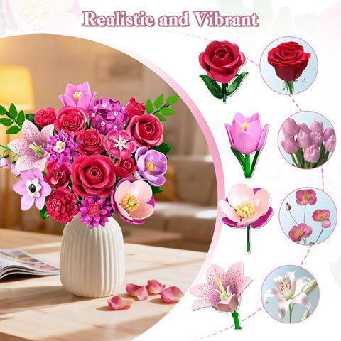 CUBIMANA Red Rose Building Kit | Valentine’s Day Gift for Her