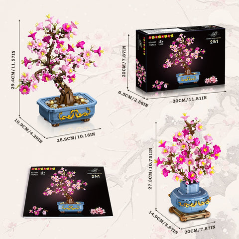 HOGOKIDS Cherry Blossom Bonsai Building Set, 2 in 1 Home Decor