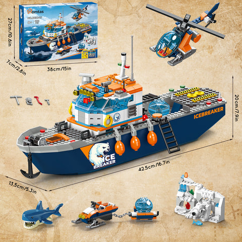 Arctic Icebreaker Ship Building Blocks Set with Helicopter