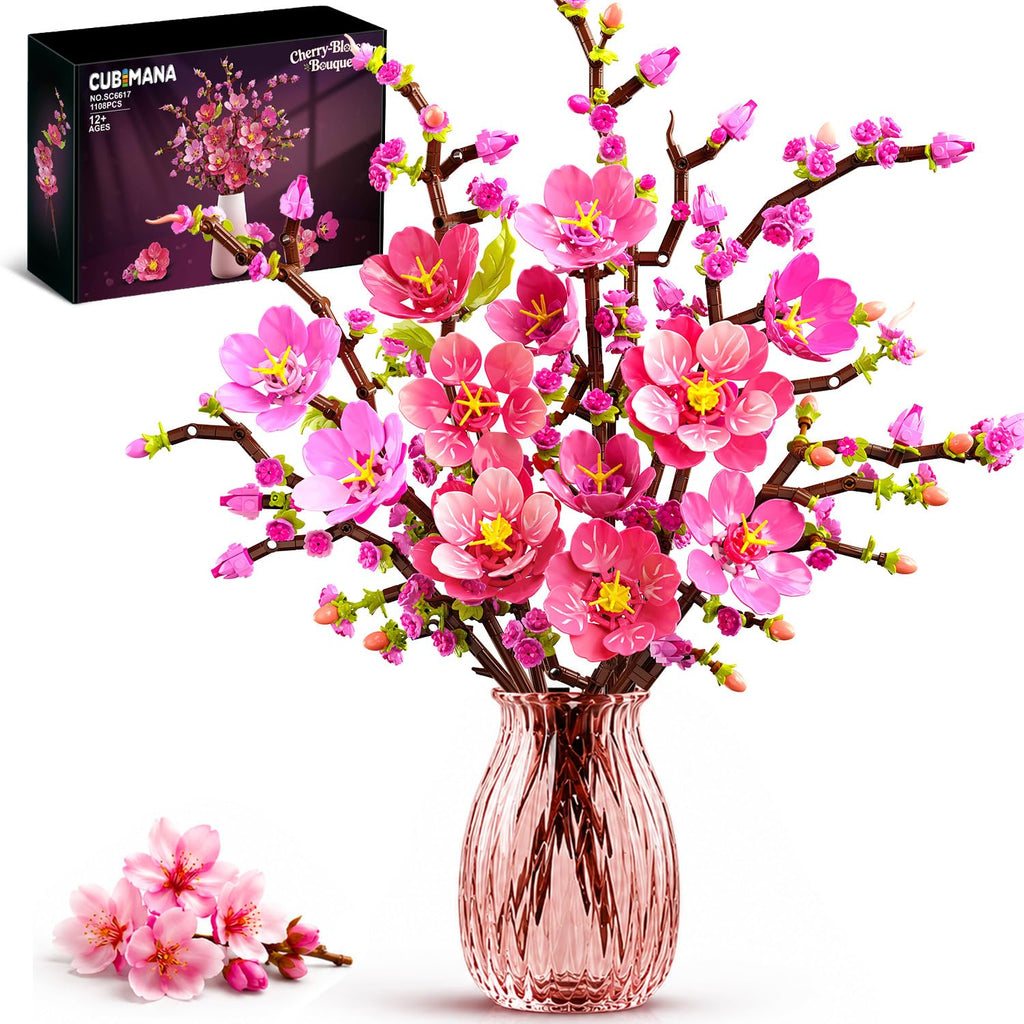 CUBIMANA Flowers Bouquet Cherry Blossom Building Set with LED Lights
