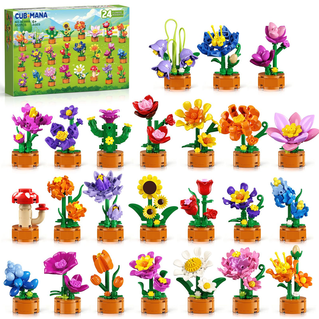 24 Pack Flowers Bouquets Party Favors for Kids Building Set - 962PCS