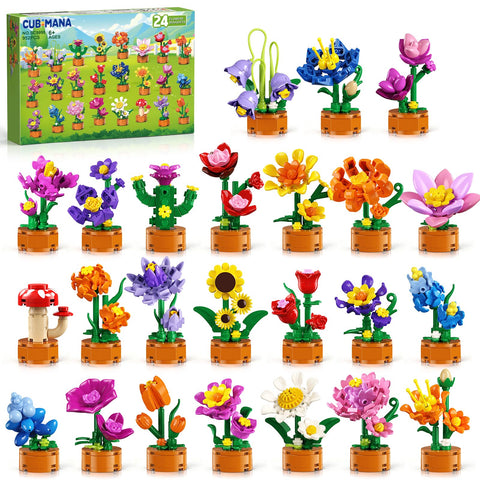 24 Pack Flowers Bouquets Party Favors for Kids Building Set - 962PCS