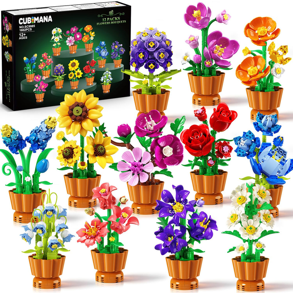 12 Pack Flowers Botanicals Collection Building Set for Adults