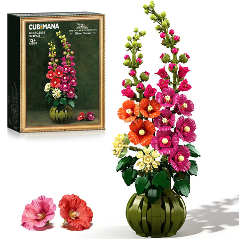 Botanicals Alcea Rosea Flower Building Set - Artificial Flowers