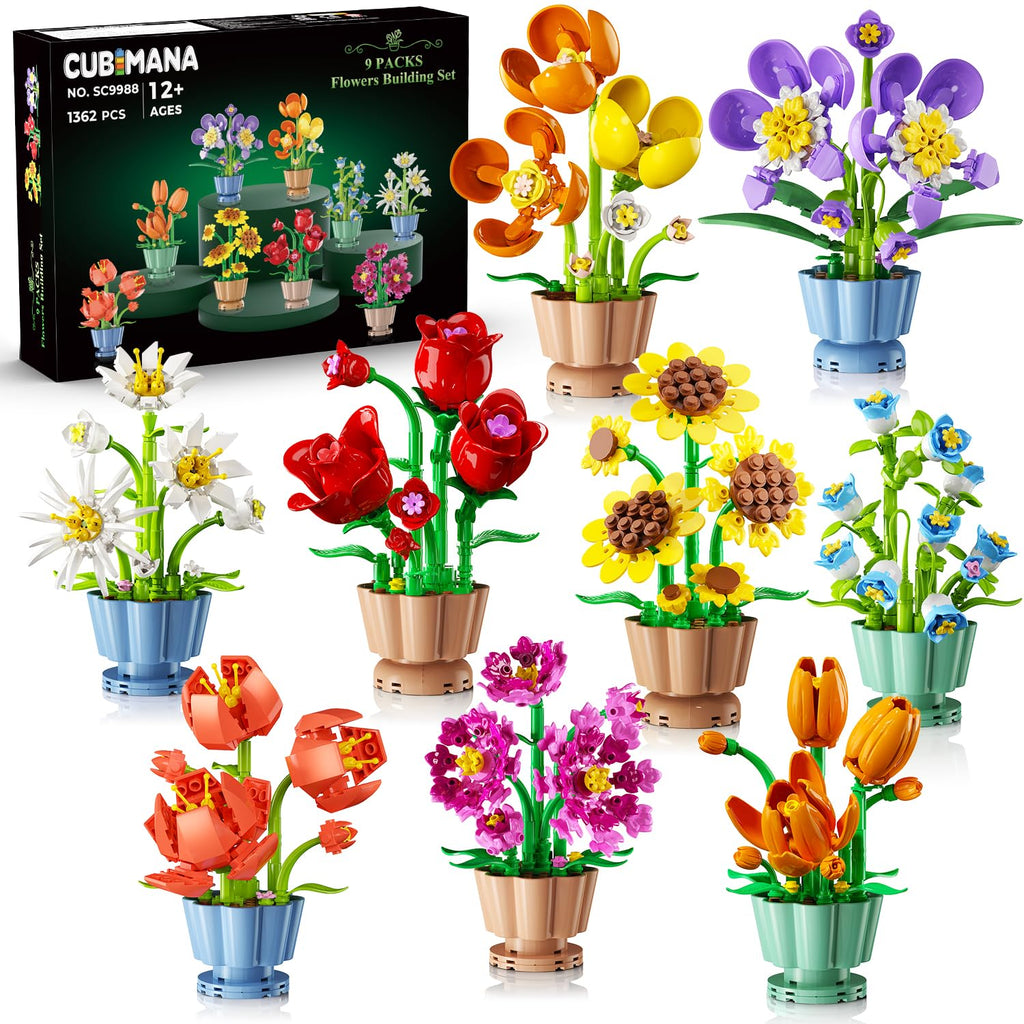 9 Pack Flowers Botanicals Collection 3.6MM Mini Building Set-1362PCS