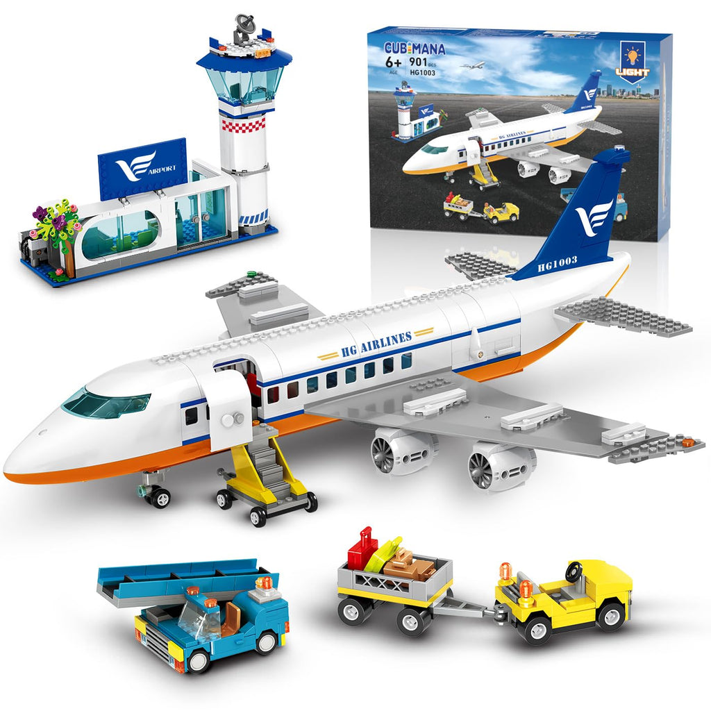 Large City Passenger Airplane Building Toys with LED Light