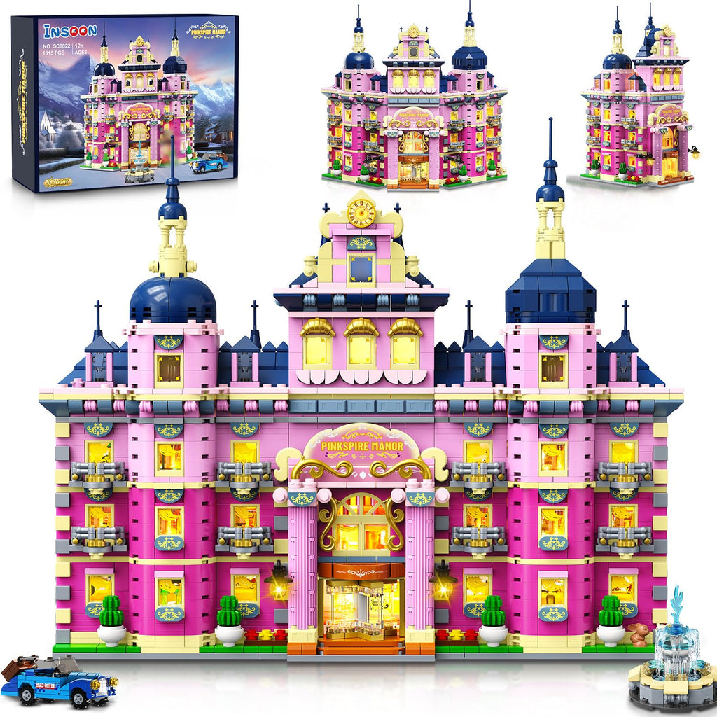 Pink Estate House Building Set with Lights