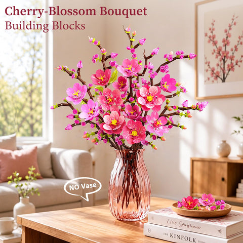 CUBIMANA Flowers Bouquet Cherry Blossom Building Set with LED Lights