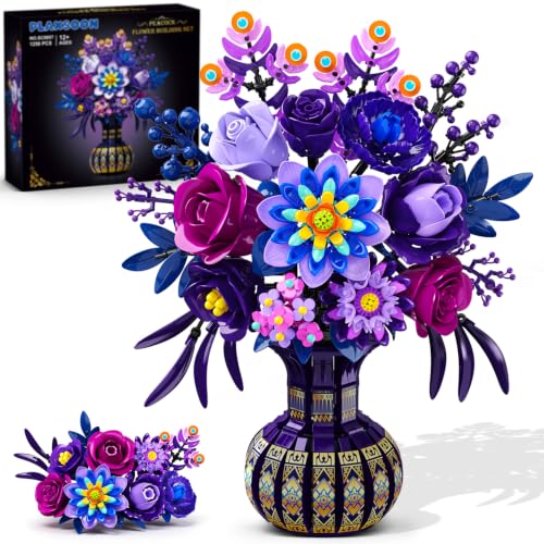 Peacock Flower Bouquet Building Set with Vase – 1,256-Piece Botanical Décor for Adults