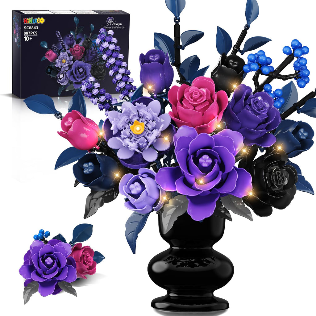 HiWEEGO Purple Flower Bouquet Building Set with LED Lights