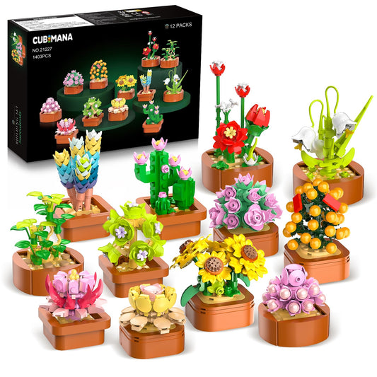 CUBIMANA 12 Pack Succulents Building Set | Easter Gift for Home Decor