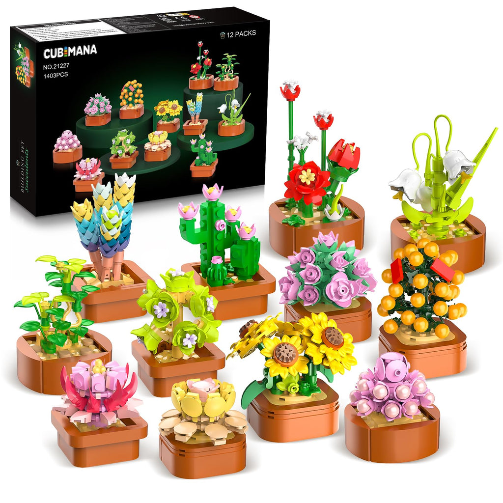 CUBIMANA 12 Pack Succulents Building Set | Easter Gift for Home Decor